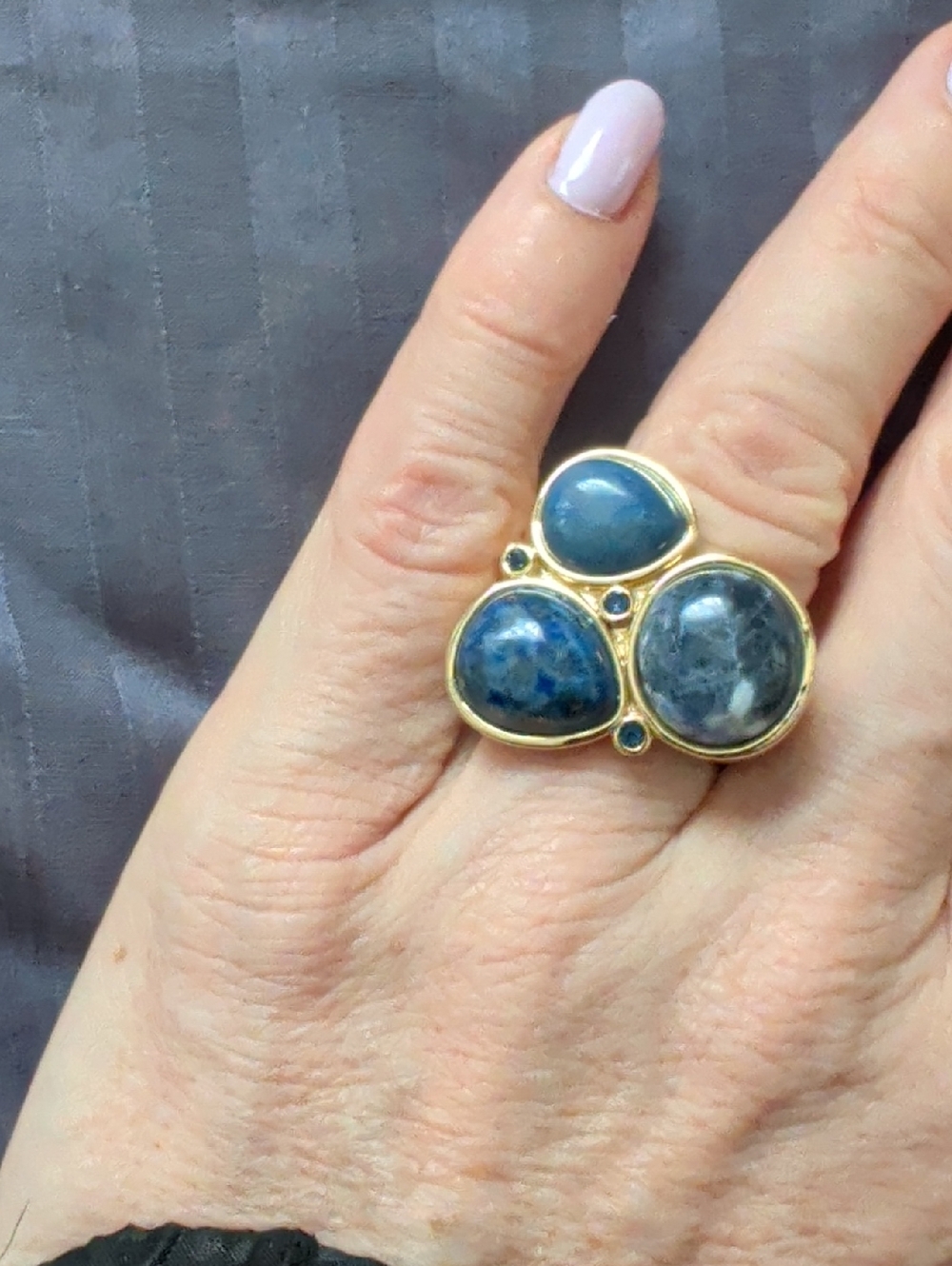 Gold-Plated Blue Stone Cluster Ring - Women Jewelry